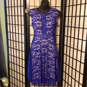 NWT: Bright Blue Sleeveless Lace Dress 👗 w/Nude slip liner & zip back